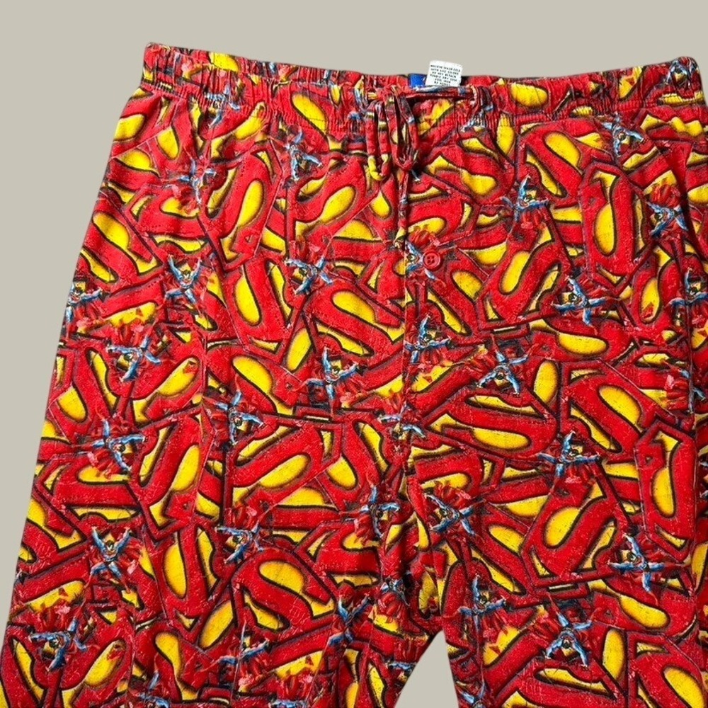 DC Comics Pajama Pants Men L Red Superman Logo All Over Print Cotton Lounge